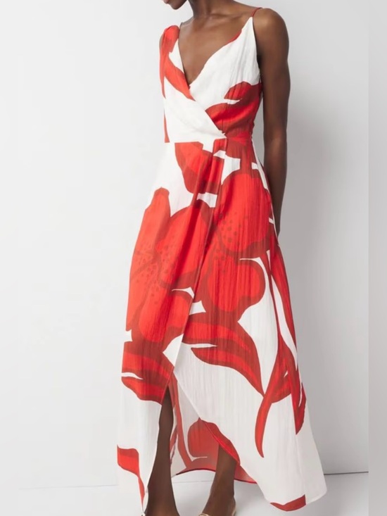 White House Black Market Dresses & Skirts - White House Black Market Asymmetric Red and White Floral Wrap Maxi Dress